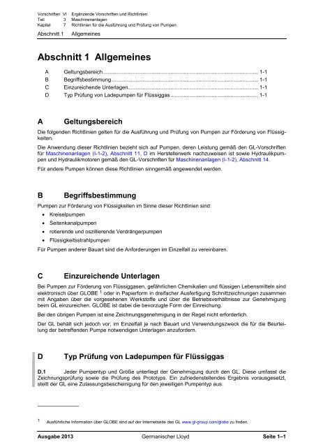 (VI-3-7) Richtlinien für die Ausführung und Prüfung von Pumpen