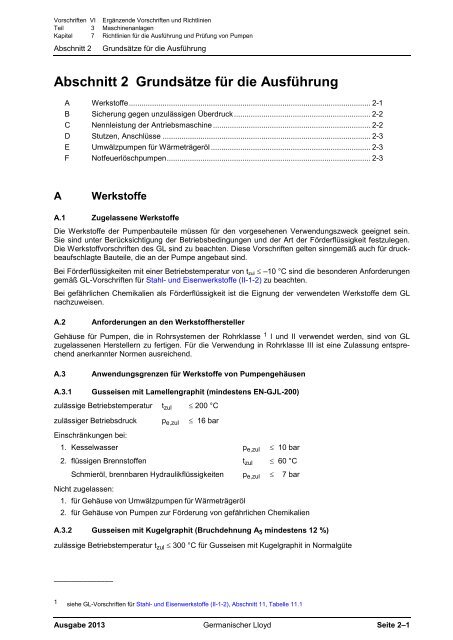 (VI-3-7) Richtlinien für die Ausführung und Prüfung von Pumpen