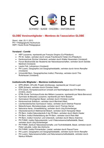 GLOBE Vereinsmitglieder – Membres de l'association GLOBE