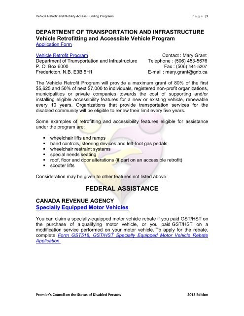 Vehicle Retrofit and Mobility Access Funding Programs