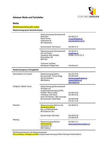 Adressen Werke und Fachstellen Werke - Gemeinde Gossau