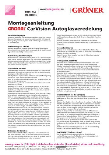 Montageanleitung CarVision Autoglasveredelung - Karl Gröner GmbH