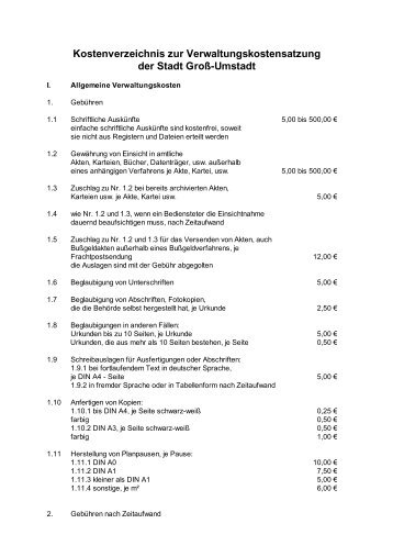 Verwaltungskosten Kostenverzeichnis - Groß-Umstadt