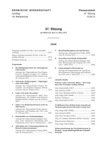 37. Sitzung - Bremische Bürgerschaft