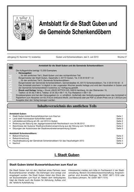 Amtsblatt für die Stadt Guben und die Gemeinde Schenkendöbern