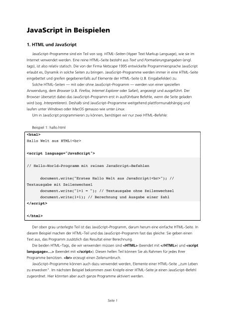 JavaScript in Beispielen