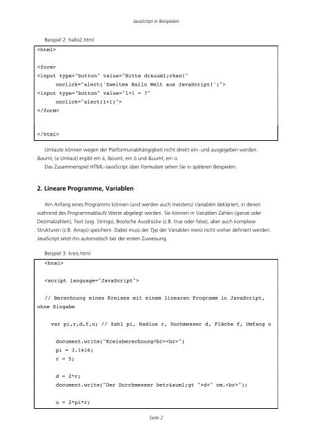JavaScript in Beispielen