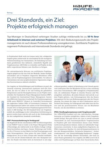 Drei Standards, ein Ziel: Projekte erfolgreich ... - Haufe Akademie