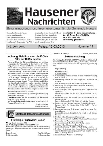 Freitag, 15.03.2013 48. Jahrgang Nummer 11 - Hausen