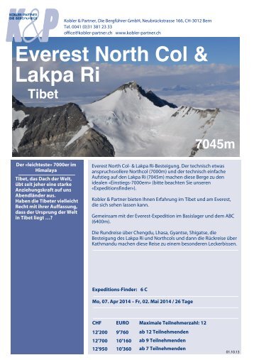 Everest North Col & Lakpa Ri Tibet - Hauser Exkursionen
