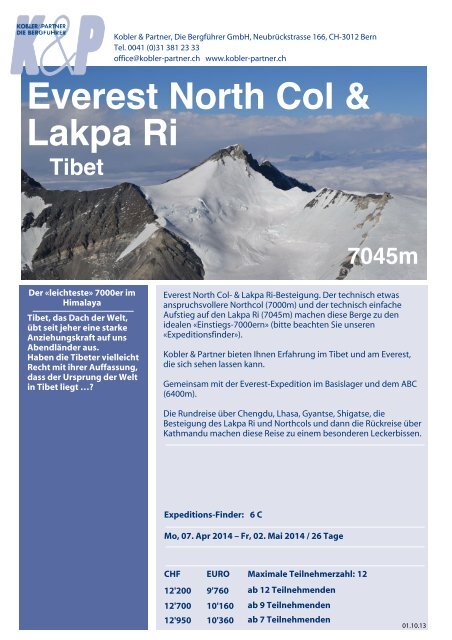 Everest North Col Lakpa Ri Tibet Hauser Exkursionen