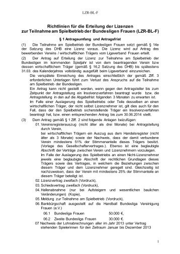 Richtlinien für die Erteilung der Lizenzen - Handball Bundesliga ...