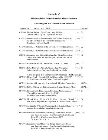 Chroniken - Heimatbund Niedersachsen eV