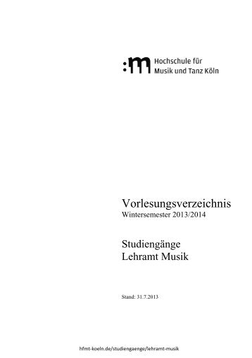 Vorlesungsverzeichnis WiSe 2013/14 Lehramt Musik