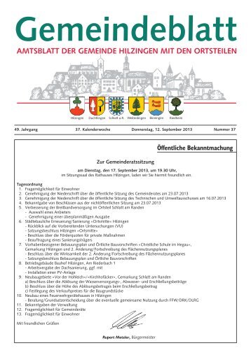 Gemeindeblatt KW 37 - Gemeinde Hilzingen