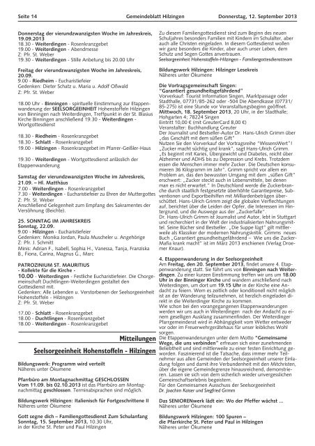 Gemeindeblatt KW 37 - Gemeinde Hilzingen