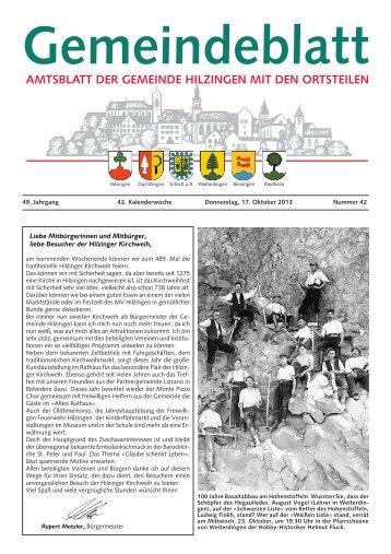 Gemeindeblatt KW 42 - Gemeinde Hilzingen