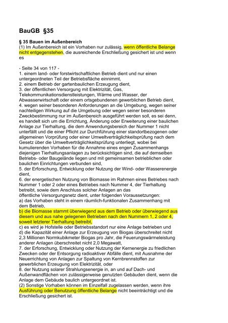 BauGB § 35 öffentliche Belange BauGB § 35 öffentliche Belange