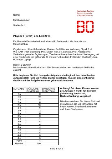 Klausur GPH 1 04-M - Hochschule Bochum