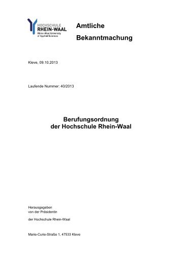 Berufungsordnung der Hochschule Rhein-Waal