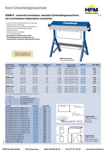 Hand-Schwenkbiegemaschinen - HPM Handels Shop