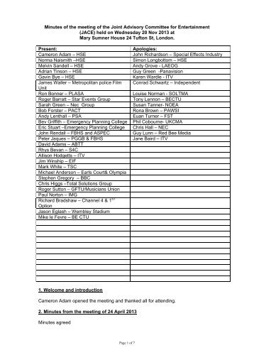 Minutes of JACE meeting 20 November 2013 - HSE