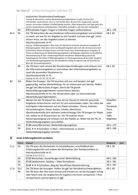 Im Beruf Unterrichtsplan Lektion 15 - Hueber