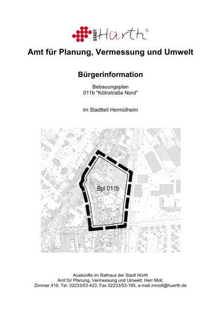 Bebauungsplanentwurf BPL 011b inklusive Anlagen - Hürth