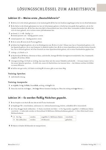 Lösungsschlüssel zum Arbeitsbuch - Hueber