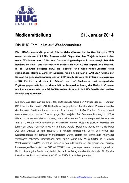 Medienmitteilung dt - HUG AG