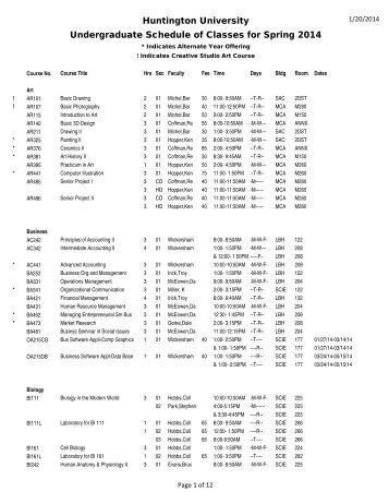 Schedule of Classes for Undergraduates - Huntington University