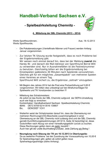 4. Mitteilung der SBL Chemnitz - Handball-Verband Sachsen eV