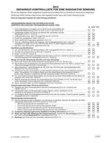 2014 gefahrgut-kontrollliste für eine radioaktive sendung - IATA