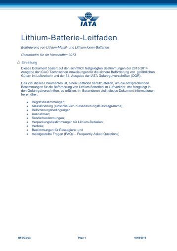 Lithium -Batterie - IATA