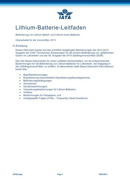 Lithium -Batterie - IATA