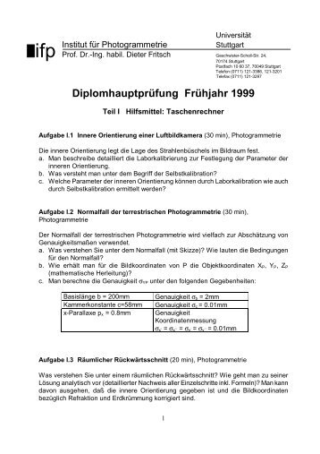 Diplomhauptprüfung Frühjahr 1999 - Institut für Photogrammetrie