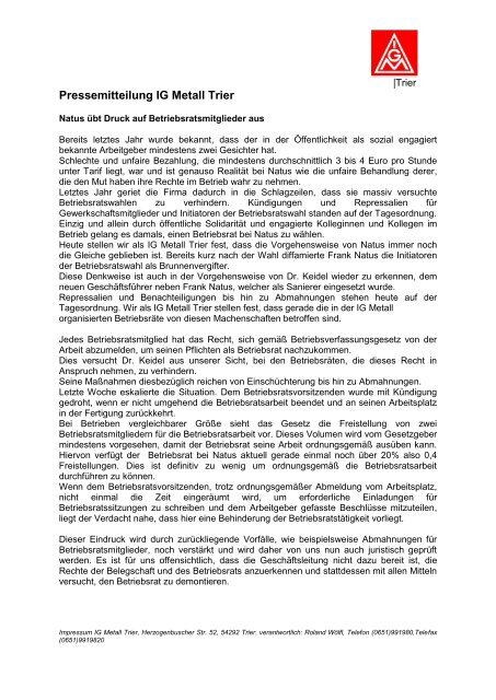 Pressemitteilung (PDF 21 KB) - IG Metall Trier