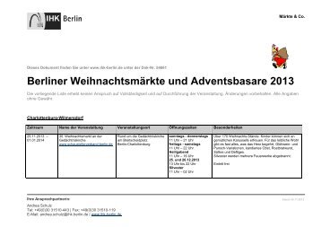 Berliner Weihnachtsmärkte und Adventsbasare 2013 - IHK Berlin