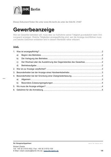 Merkblatt Gewerbeanzeige - IHK Berlin