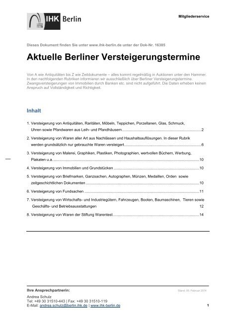 Aktuelle Berliner Versteigerungstermine - IHK Berlin