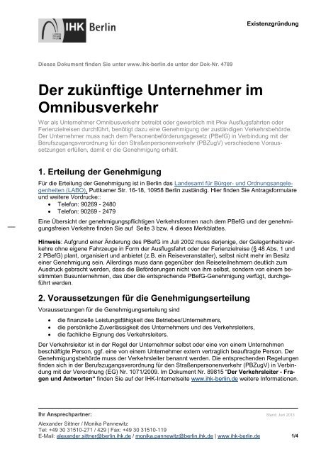 Der zukünftige Unternehmer im Omnibusverkehr - IHK Berlin