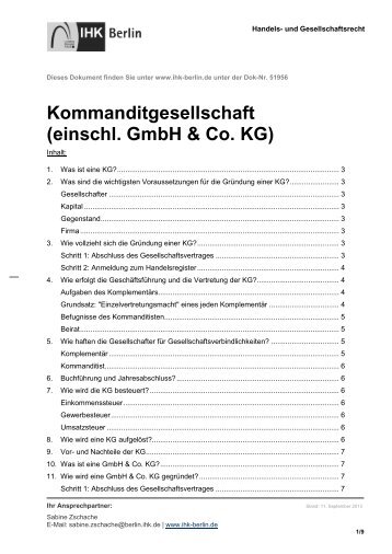 Kommanditgesellschaft (einschl. GmbH & Co. KG) - IHK Berlin