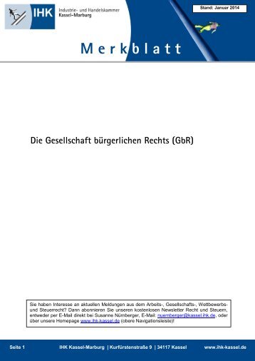 Die Gesellschaft bürgerlichen Rechts - IHK Kassel