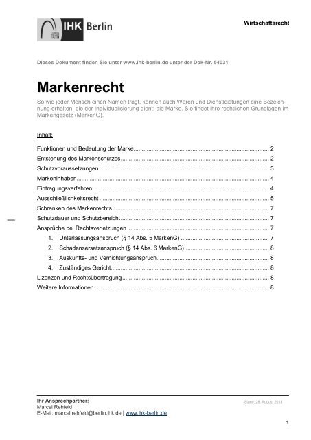 Merkblatt-Markenrecht - IHK Berlin