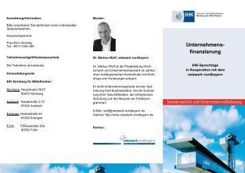 Flyer Sprechtage Unternehmensfinanzierung netzwerk nordbayern