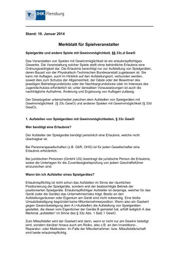 Merkblatt für Spielveranstalter - IHK Schleswig-Holstein
