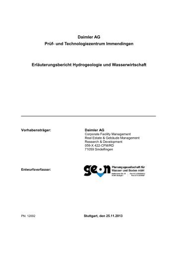 Erläuterungsbericht Hydrologie u. Wasserwirtschaft - Immendingen