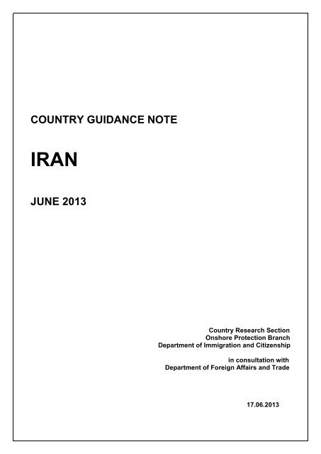 Country Guidance Note - Iran - Department of Immigration and ...