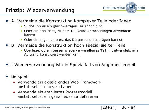 Wiederverwendung - Institut für Informatik - Freie Universität Berlin