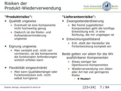 Wiederverwendung - Institut für Informatik - Freie Universität Berlin